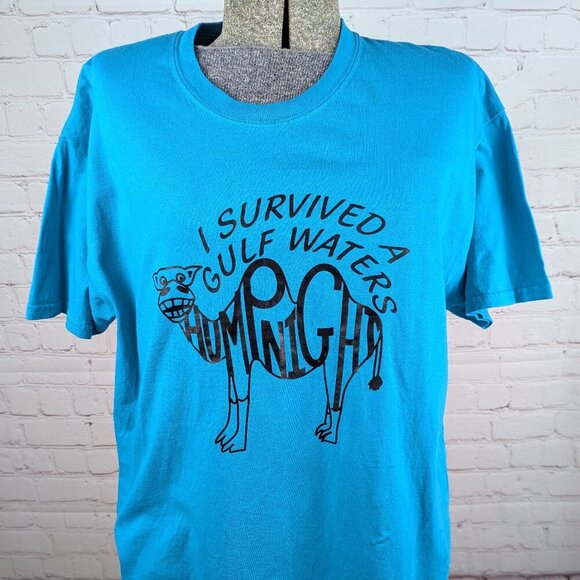 Vintage Gulf Waters Hump Night Blue T-Shirt L - Picture 1 of 6